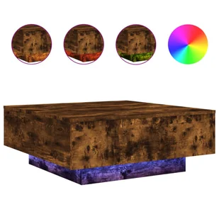 vidaXL Stolik kawowy z oświetleniem LED dąb wędzony 80x80x31 cm - Ławy i stoliki kawowe - miniaturka - grafika 1
