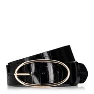 Paski - Damski pasek skórzany croco z owalną klamrą czarny - Wittchen - miniaturka - grafika 1