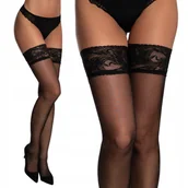 Skarpetki damskie - CZARNE 40DEN pończochy gładkie SAMONOŚNE super koronka M - miniaturka - grafika 1