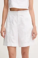 Spodnie sportowe damskie - Calvin Klein Jeans szorty z domieszką lnu damskie kolor biały gładkie high waist J20J225219 - miniaturka - grafika 1