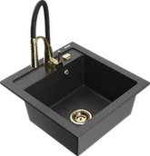 Zlewozmywaki z baterią - Mexen Vito zlewozmywak granitowy 1-komorowy z baterią kuchenną Aster, czarny nakrapiany - 6503-76-73450-57-G - miniaturka - grafika 1