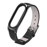 Akcesoria do smartwatchy - Pasek skórzany do Xiaomi Mi Band 3/4 - Black uniwersalny - miniaturka - grafika 1