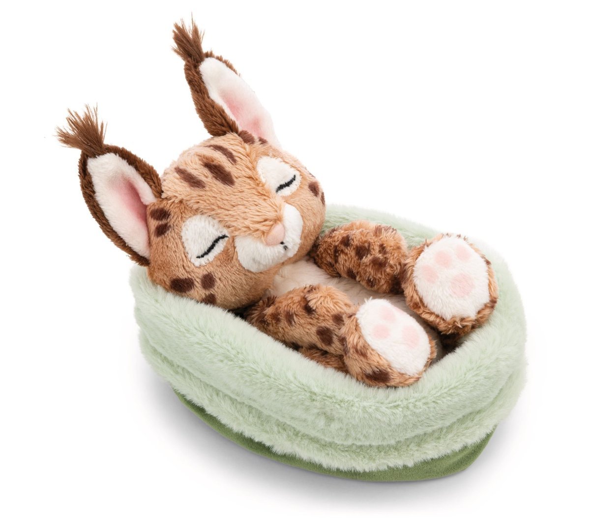 NICI Przytulanka Karakal śpiący w zielonym koszyczku 12 cm