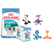 Royal Canin Mini Puppy 800g + Mini Puppy 12x85g + TRIXIE Zabawka z piłką i sznurkami w formie zwierzątek 16cm 23555-uniw