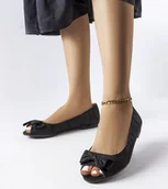 Mokasyny damskie - Czarne balerinki metaliczne z kokardką Hawk -36 - miniaturka - grafika 1