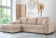 Sofy i kanapy - Sofa rozkładana ze schowkiem i funkcją spania - Sofa z automatycznym mechanizmem jezdnym, Tkanina welurowa, Narożnik tapicerowany, Tkanina Palladium, Solidna i wygodna 223 x 160 cm Beżowy - miniaturka - grafika 1