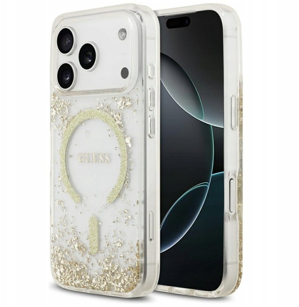 Etui Guess Resin Bottom Glitter MagSafe do iPhone 17 Pro złoty