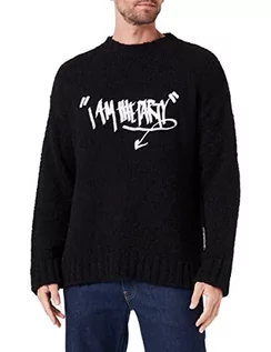 Swetry męskie - Just Cavalli Sweter męski, 900 czarny, S - grafika 1