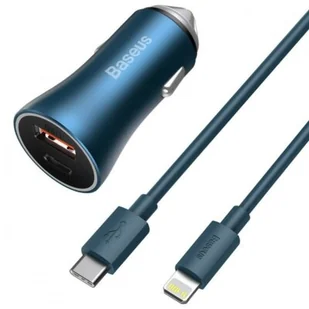 Baseus Baseus Golden Contactor Pro szybka ładowarka samochodowa USB Typ C / USB 40 W Power Delivery 3.0 Quick Charge 4+ SCP FCP AFC + kabel USB Typ C - Lightning niebieski (TZCCJD-03) TZCCJD-03 - Ładowarki samochodowe - miniaturka - grafika 1