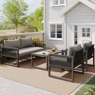 Meble ogrodowe - Zestaw mebli ogrodowych z ocynkowanego żelaza - sofa 2-osobowa, 2 fotele i stolik kawowy - szary - miniaturka - grafika 1