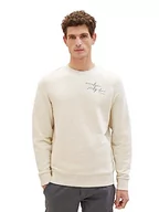 Bluzy męskie - TOM TAILOR Męska bluza basic z nadrukiem czcionki, 18623-vintage beżowy melanż, XXL - miniaturka - grafika 1