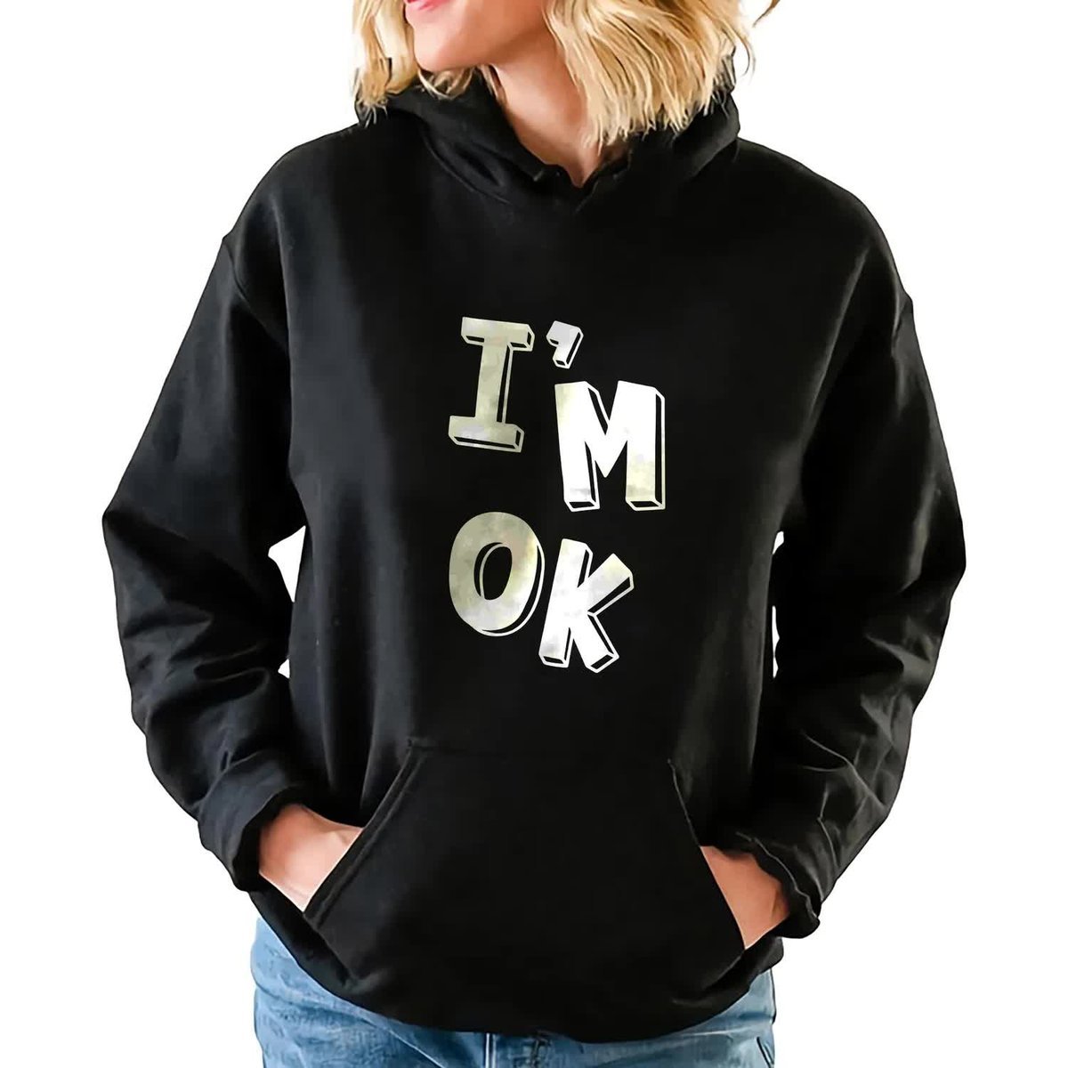 Bluza Z Kapturem Damska Czarna I'M OK Mix Wzorów Rozmiar XXL