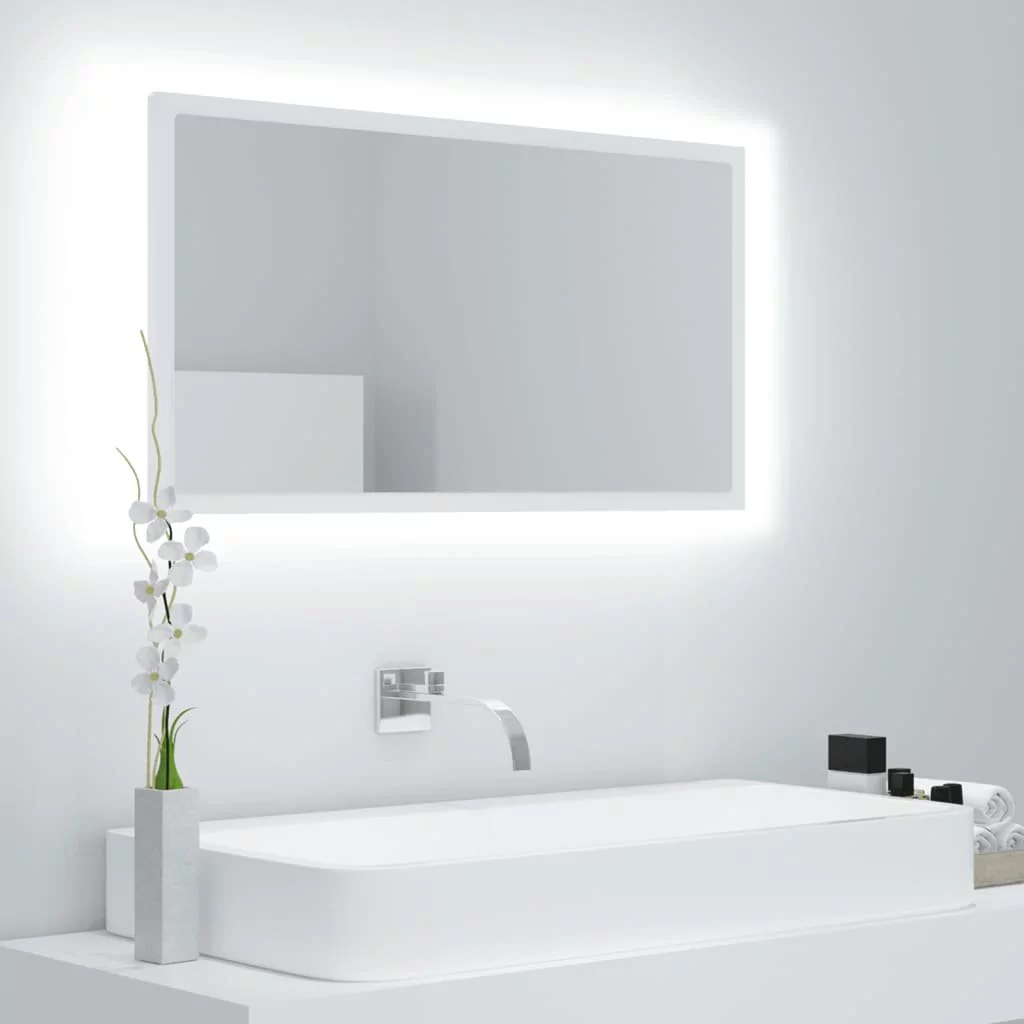 vidaXL Lustro łazienkowe z LED, białe, 80x8,5x37 cm, płyta wiórowa