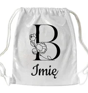 Plecaki worki - WOREK PLECAK Brokatowy Srebrny Na Prezent Kwiat INICJAŁ TWOJE IMIĘ Wzory - miniaturka - grafika 1