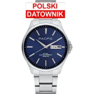 Zegarki męskie - Pacific SMB-1075D-03 niebieski męski zegarek z polskim datownikiem i wodoszczelnością 100M - miniaturka - grafika 1
