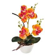 Sztuczne kwiaty - Jedwabne kwiaty z doniczką 31 cm wysokości sztuczna orchidea phalaenopsis aranżacja kwiat bonsai z wazonem na stół w pokoju - wysokość: 30 cm (pomarańczowy) - miniaturka - grafika 1