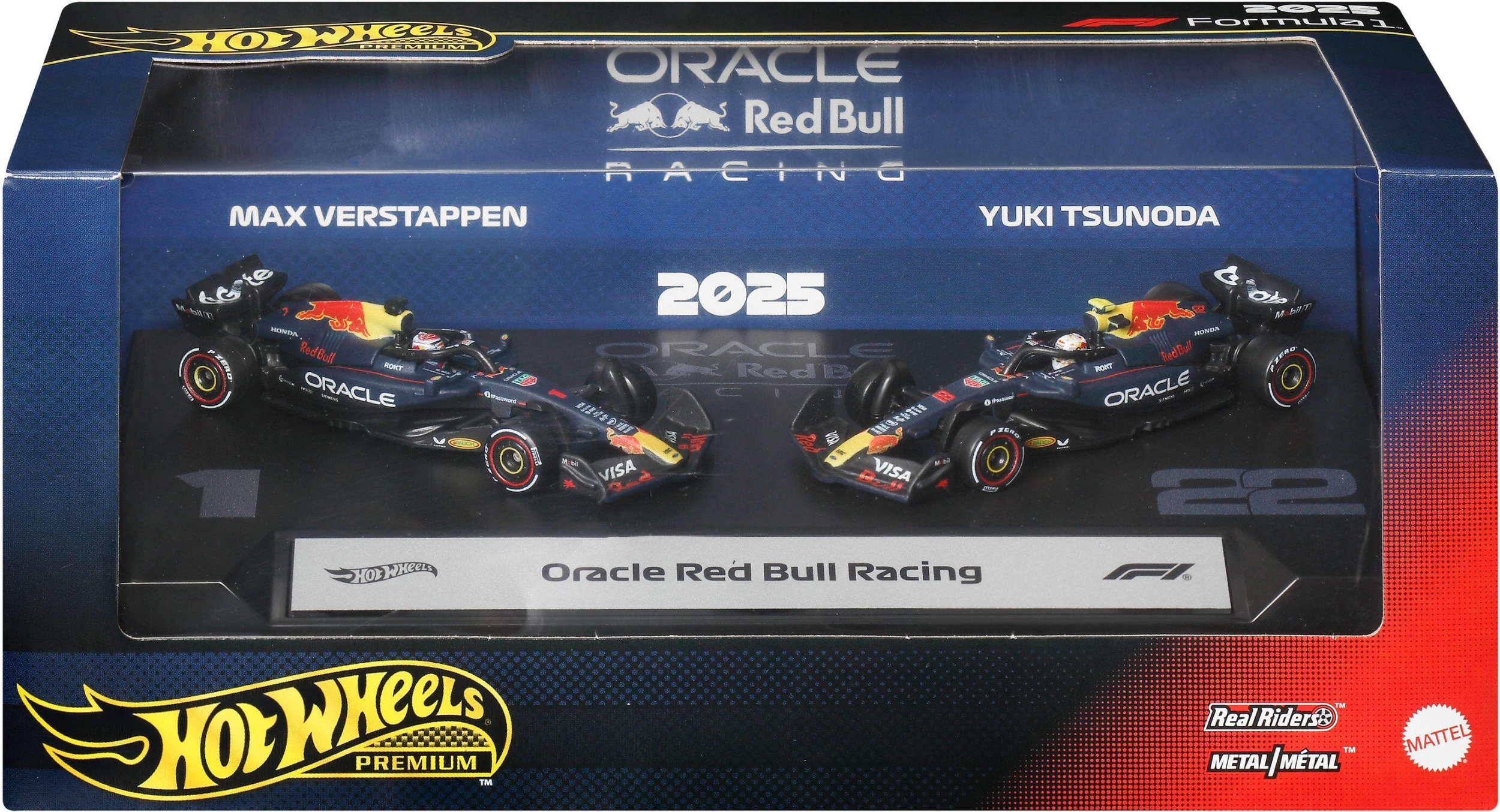 Mattel HOT WHEELS Premium F1 Czerwony Bull Max Verstappen i Yuki Tsunoda bolidy 2 szt. JMM95
