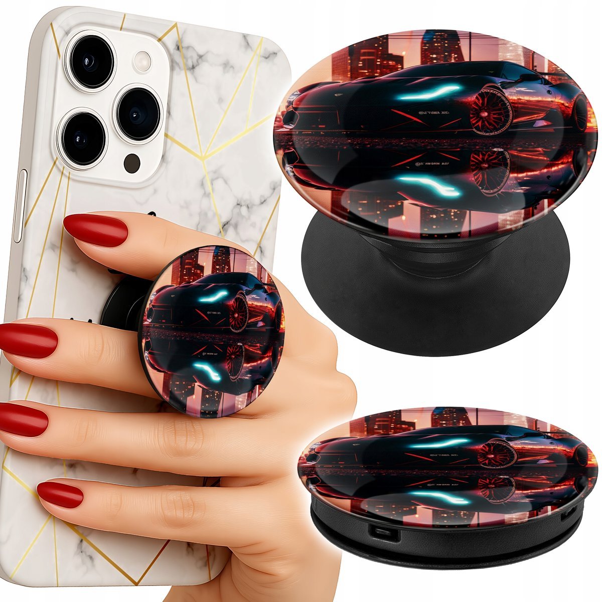 Uchwyt do telefonu Popsocket na palce/stojak SPORTOWE SAMOCHODY MOTORYZACJA