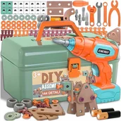 Zabawy w naśladowanie dorosłych - ZESTAW MAJSTERKOWICZA DLA DZIECI NARZ��DZIA WKR��TARKA KLOCKI SKRZYNKA 144 EL - miniaturka - grafika 1