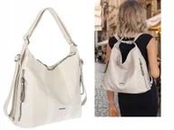 Torebki damskie - Torebka Damska Shopper Plecak Miejska 2w1 Worek Torba na Ramię SR090 Beżowa - miniaturka - grafika 1