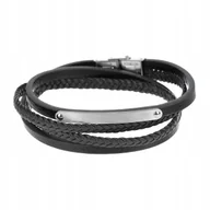 Bransolety męskie - Czarna klasyczna skórzana bransoletka męska z rzemykami Pacific LB-021-S1 - miniaturka - grafika 1