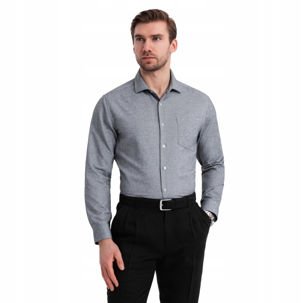 Koszula męska z kieszenią szary melanż wygodna Ombre OM-SHCS-0148 V3 r. XXL