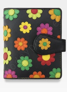 Visconti Portfel Damski Skórzany w Kwiatki Daisy DS80 Czarny - Multikolor - Portfele - miniaturka - grafika 1