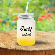 Kubki - Kubek Mason Jar z mrożonego szkła z żółtym dnem z Twoim nadrukiem - miniaturka - grafika 1