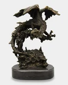 Figurki dekoracyjne - Smok Rzeźba z Brązu na Marmurowej Podstawie - miniaturka - grafika 1