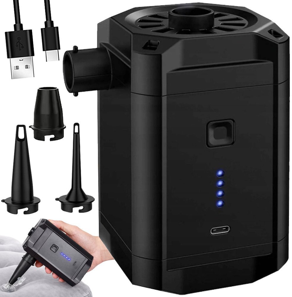 ELEKTRYCZNA POMPKA AKUMULATOROWA DO MATERACA BASENU 3 KOŃCÓWKI BIWAK LED