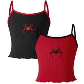 Inne - TEMU 2 Sztuki Dziewczęcych Podkoszulek Z Kontrastową Wyszyciem Pająka, Poliestrowych Podkoszulek Z Okrągłym Dekoltem, Swobodnych I Na Zewnątrz, Z - miniaturka - grafika 1