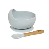 Miseczki i talerzyki dla dzieci - Miska z przyssawką + łyżka antyalergiczna niebieska do nauki jedzenia - miniaturka - grafika 1