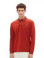 Koszulki męskie - TOM TAILOR Męska koszulka polo z długim rękawem z nadrukiem logo, 14302-Velvet Red, XXL - miniaturka - grafika 1