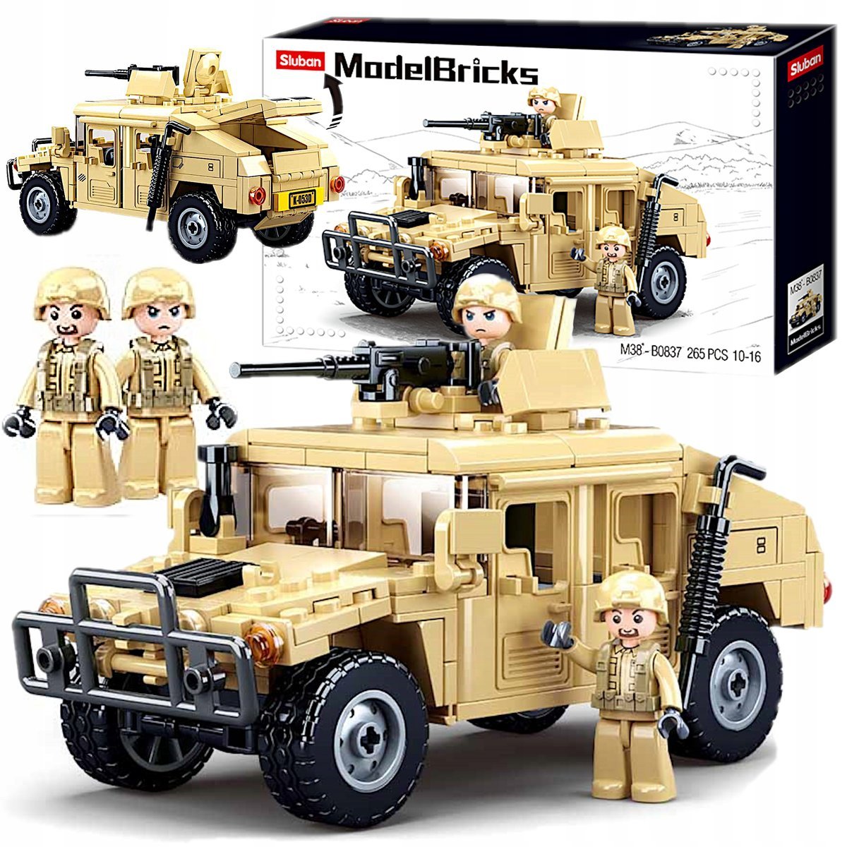 KLOCKI JEEP HAMER Hummer H2 Wóz bojowy ARMIA Wojsko Auto terenowe 2 figurki