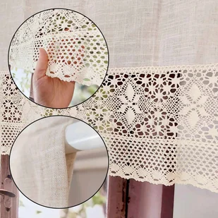 Firana boho do kuchni lambrekin z koronką dziergane SHABBY 150/90cm - Firany - miniaturka - grafika 1