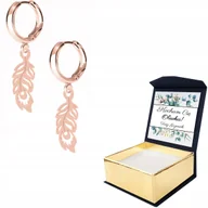 Kolczyki - Kolczyki różowe złoto Pawie Pióro + WŁASNY NADRUK - miniaturka - grafika 1