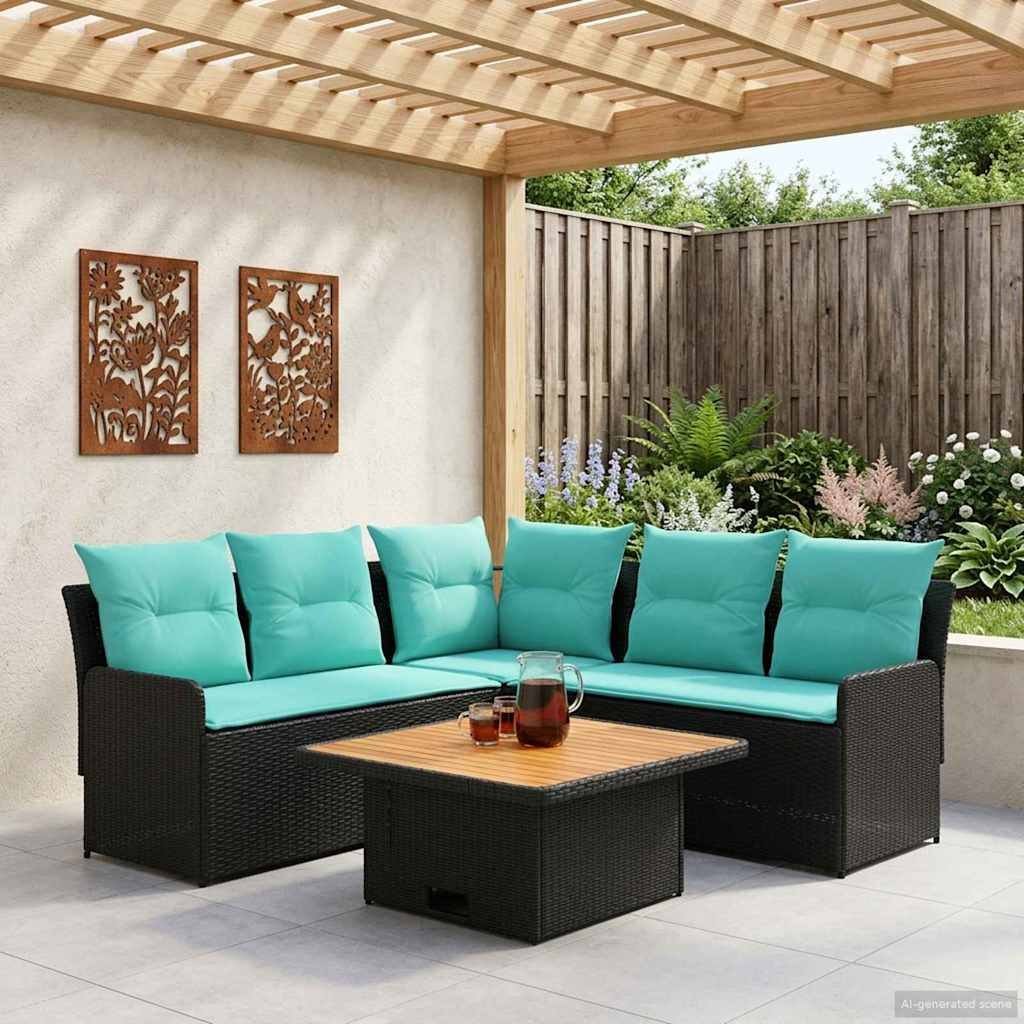 vidaXL Zestawy mebli z poduszką 4 pcs Czarny i Turkusowy Rattan PE