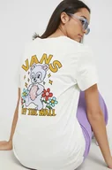 Koszulki sportowe damskie - Vans t-shirt bawełniany kolor beżowy - miniaturka - grafika 1