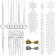 Ozdoby bożonarodzeniowe - Zawieszka choinkowa 53 szt. akrylowa, świąteczna zawieszka sopel, śnieżynka, łezka przezroczysty - miniaturka - grafika 1