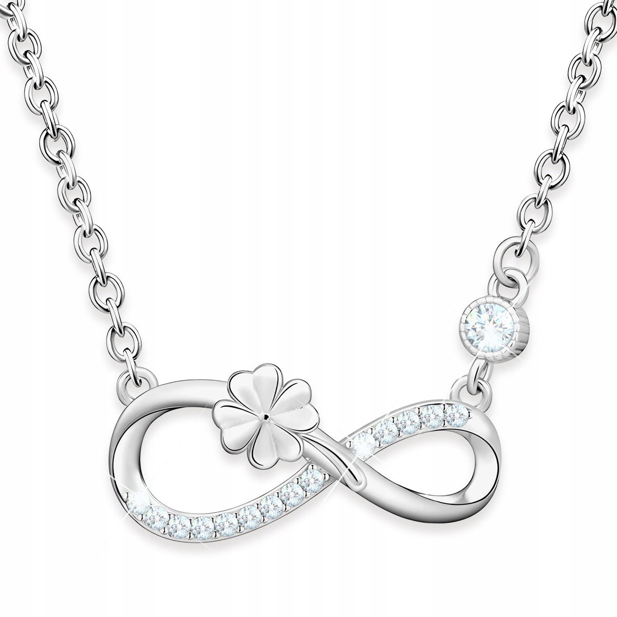 Naszyjnik Srebrny Nieskończoność Koniczynka Cyrkonie Koniczyna SREBRO 925