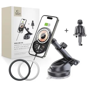 TECH-PROTECT MM15W-V6 MAGNETIC MAGSAFE DASHBOARD & VENT CAR MOUNT WIRELESS CHARGER 15W BLACK - Ładowarki samochodowe - miniaturka - grafika 1