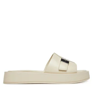 Klapki Calvin Klein Flatform Slide W/Ck Hw - Lth HW0HW02368 Écru - Klapki i japonki damskie - miniaturka - grafika 1
