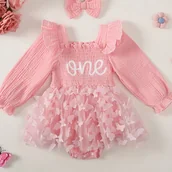 Sukienki i spódniczki dla dziewczynek - TEMU Spódnica w Stylu Księżniczki dla Dziewczynek z Eleganckim Długim Rękawem i Falbanką na Ramionach, Siateczkowa z Ozdobą Motyla Laserowego - - miniaturka - grafika 1