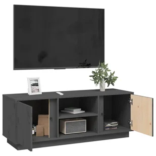 Lumarko Szafka pod telewizor, szara, 110x35x40,5cm, lite drewno sosnowe - Szafki RTV - miniaturka - grafika 6