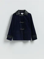 Kurtki damskie - Reserved - Sztruksowa kurtka z kołnierzykiem - granatowy - miniaturka - grafika 1