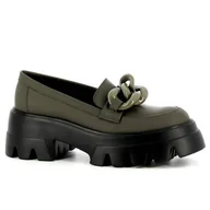 Mokasyny damskie - Oliwkowe mokasyny na platformie CARINII - Carinii - miniaturka - grafika 1