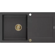 Zlewozmywaki - Mexen Leo zlewozmywak granitowy 1-komorowy z ociekaczem 900 x 500 mm, czarny nakrapiany, syfon złoty - miniaturka - grafika 1