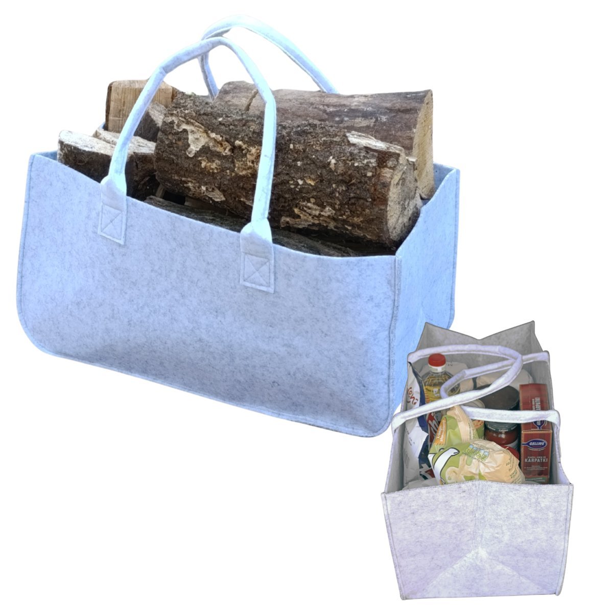 KOSZ TORBA FILCOWA NA DREWNO DO KOMINKA ZAKUPY POJEMNIK ORGANIZER DO AUTA BARDZO POJEMNA