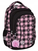 Plecaki - Plecak St.right czarno różowy serca dla dziewczynki do szkoły - miniaturka - grafika 1