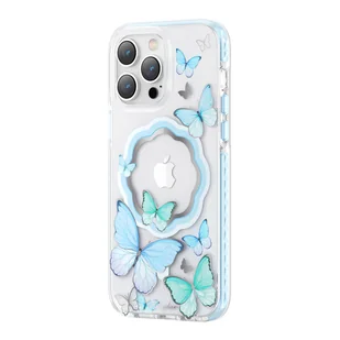 Kingxbar Butterfly Series magnetyczne etui iPhone 14 Pro MagSafe ozdobione nadrukem w motyle niebieskie - Etui i futerały do telefonów - miniaturka - grafika 1